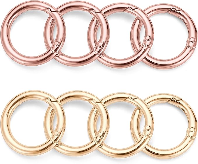 Gkeygo Key Ring Clip, 4/5 Inch Keychain Rings, 8 Pack Round Carabiner Clip for Keys, Buckle, Bags, Purses - Key Chain Hooks Replacement Keychains Lanyard DIY Crafts - Gold, Rose Gold