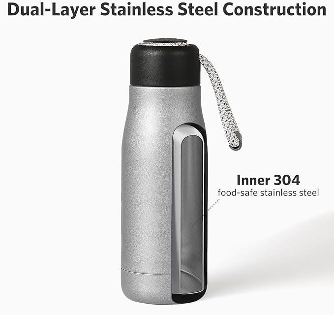 Small Water Bottle 12 oz, Dusgut Insulated Water Bottle,Stainless Steel,Wide Mouth Portable Lid,Silver