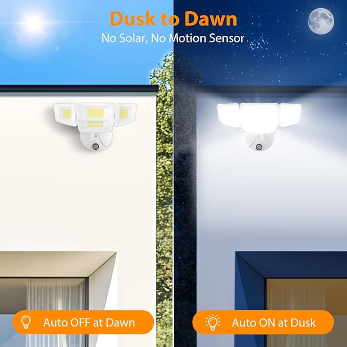 Abovizo 90W Dusk to Dawn Outdoor Light, 10,000LM 6500K LED Flood Lights Outdoor, 4-Head High Output Security Light for Yard and Garage, Eave & Wall Mountable Exterior Fixture, Hardwired