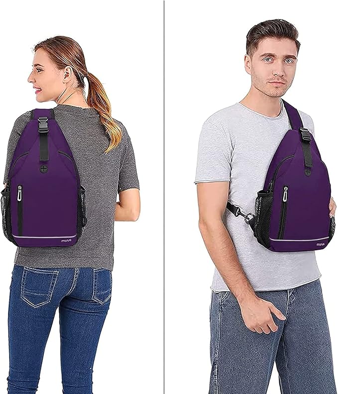MOSISO Sling Backpack,Multipurpose Travel Hiking Daypack Rope Crossbody Shoulder Bag with Front Buckle Pouch&Reflective Strip