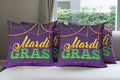 Ambesonne Mardi Gras Throw Pillow Cushion Case Pack of 4, Beads and Tassels Masquerade Theme Calligraphy Design Fun Print, Modern Accent Double-Sided Digital Printing, 16", Purple Marigold