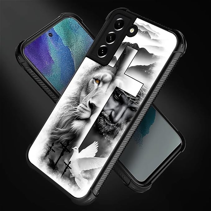 for Samsung Galaxy S21 Case, Lion Cross Jesus Christ Dove Pattern Graphic Design Girl Boy Soft Silicone Hard Acrylic Shock Protection for Samsung Galaxy S21