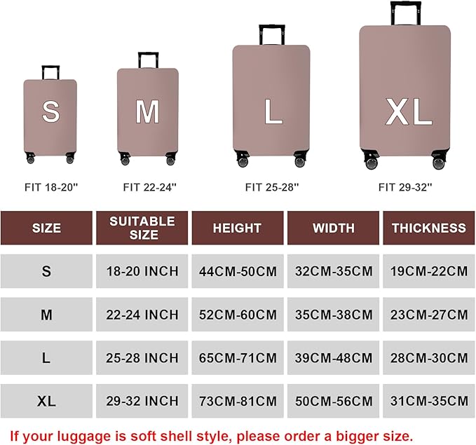 WUJIAONIAO Travel Luggage Cover Baggage Suitcase Cover Protector Skins 18-32 Inch (Khaki, XL (for 29-32 inch luggage))