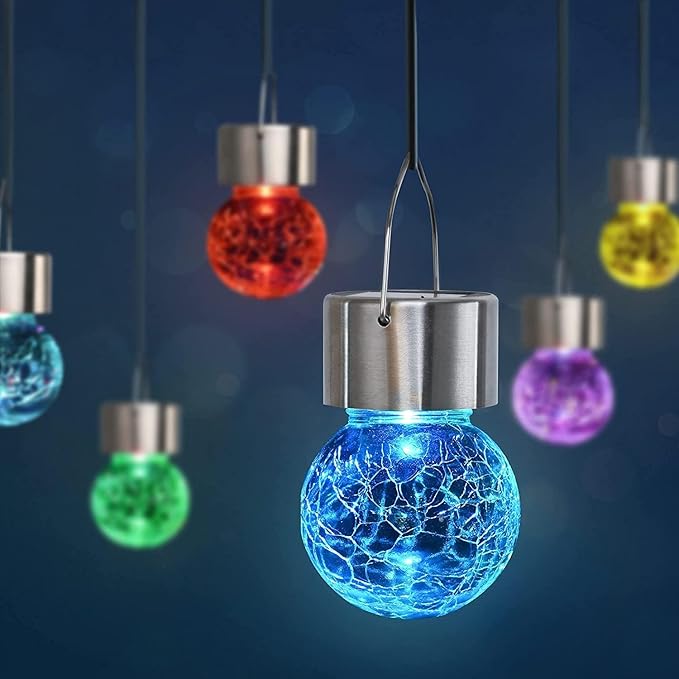 GIGALUMI Solar Lights Outdoor Waterproof, 8 Pack Solar Hanging Lights Garden Decor, Gifts for Women, Solar Outdoor Lantern Waterproof Cracked Glass for Yard, Fence, Tree(Color Changing)