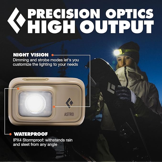 BLACK DIAMOND Astro 300 Headlamp | 300 Lumens Brightness | 3X AAA Battery Operated (Included) | Compact & Lightweight | Ops Dark Tan