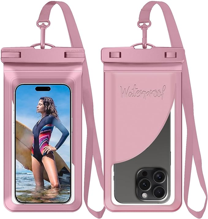 Waterproof Phone Pouch,with Inside Card Bag, Large Waterproof Case for iPhone 17 16 15 14 Pro Max,IPX8 Certified and Lightweight Cellphone Dry Bag Beach Cruise Ship Essential, 1 Pack-Pink-8.3″