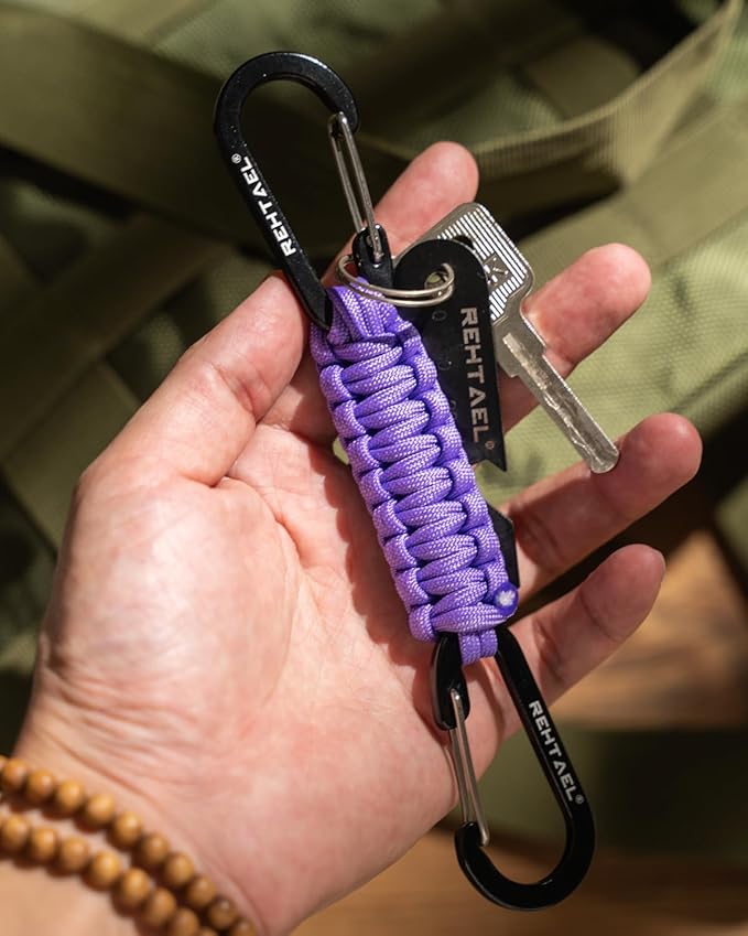 Paracord Braided Carabiner Keychain Lanyard Strap, Hanger Stroller Hook w/2 Carabiner Clips for Water Bottle Backpack