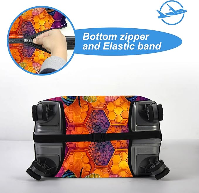 Luggage Cover Protector for 19-20 Inch Suitcases, TSA Approved Elastic Travel Suitcase Covers, Anti-Scratch Washable Luggage Sleeve for Carry On & Checked Bags, Illustration of Bees