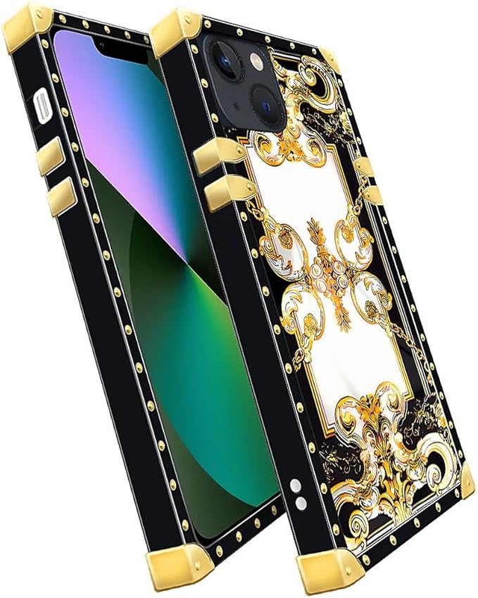 Compatible with iPhone 13 Case, Gold Grain Flowers Luxury Golden Decoration for Girl Women Soft TPU Shockproof Protective Hard PC Back for iPhone 13