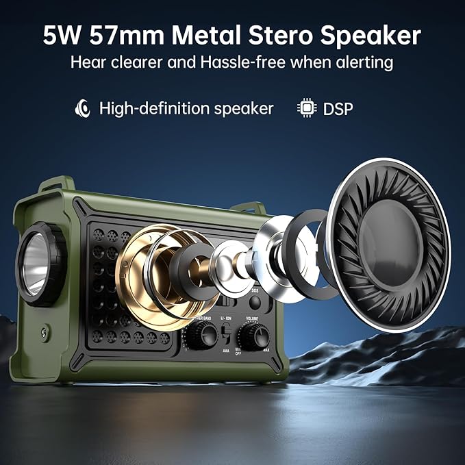 12000mAh/44400mWh Emergency Radio-NOAA Approved Weather Radio with AM/FM Portable Solar Panel/Hand Crank/AC Input Rechargeable Battery and Flashlight SOS Siren Lamp for Indoor/Outdoor Emergencies