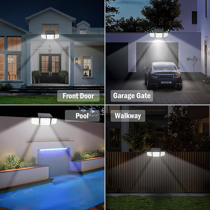 daphino 2500LM Solar Lights Outdoor with Motion Sensor,3 Head 270° Wide Angle Street Area Lights,IP65 Waterproof Security Lighting with 3 Modes(Remote,1 Pcs)