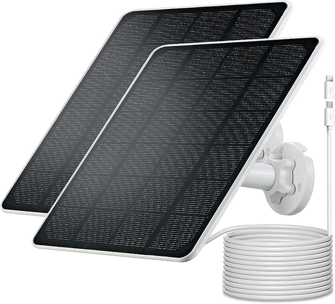 Solar Panel Charger for Arlo Essential 2K Outdoor(2nd Gen)/Essential XL Camera(2nd Gen)/Essential Spotlight Camera, USB C and Micro USB Plug, 9.8ft Cable, Weatherproof (2Pack)