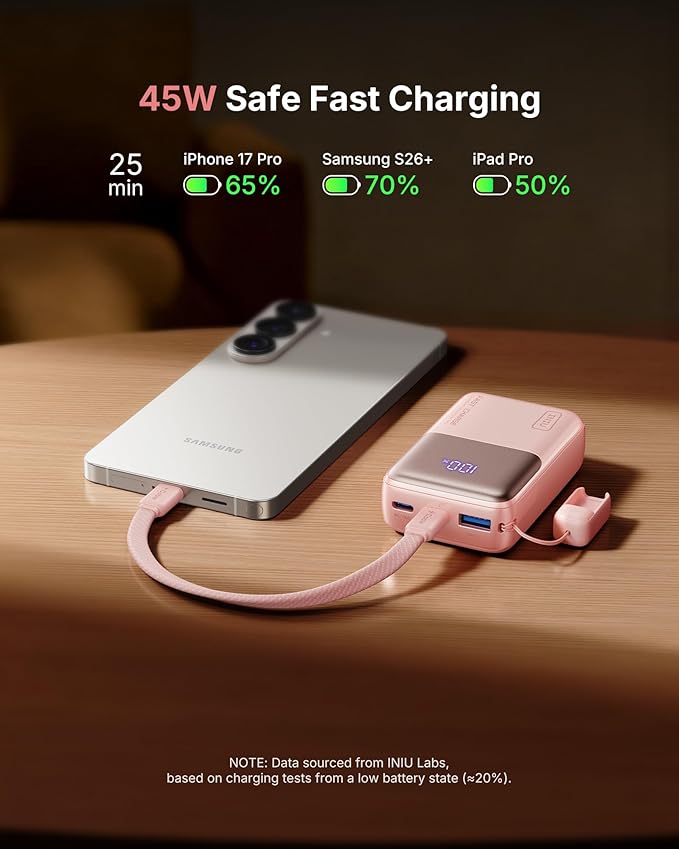 INIU Pocket Size Portable Charger, Ultra Small 10000mAh 45W PD Power Bank, Fast Charging Battery Pack, Travel Essentials Powerbank for iPhone 17 16 Pro Air, Xiaomi 17 Pro Max 16 15 14, Samsung S24 etc