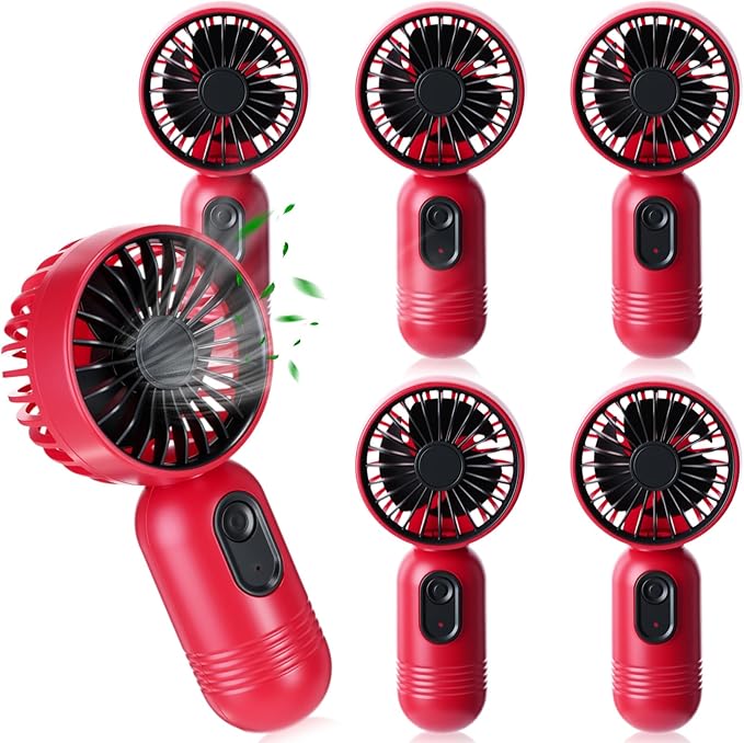 Rossesay 6 Pcs Mini Portable Fan Bulk Cute Handheld Lightweight Small Little Personal Hand Eyelash Fan 3 Speeds USB Rechargeable for Women Men Indoor Outdoor Makeup Travel (Red)