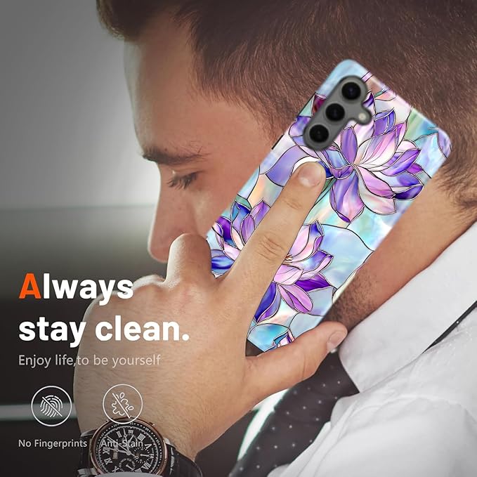 Compatible for Samsung Galaxy A27 5G Case, Dual Layer Heavy Duty 2 in 1 Shockproof Protective Phone Case,Stained Glass Lotus Flowers