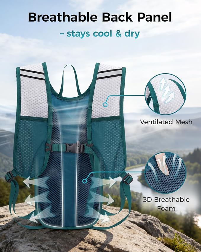 Blue Quartz Hydration Backpack with 2L Water Bladder, Hiking Water Pack with Insulated Compartment for Women Men, Lightweight Running Hydration Vest with Phone Pocket for Cycling, Biking