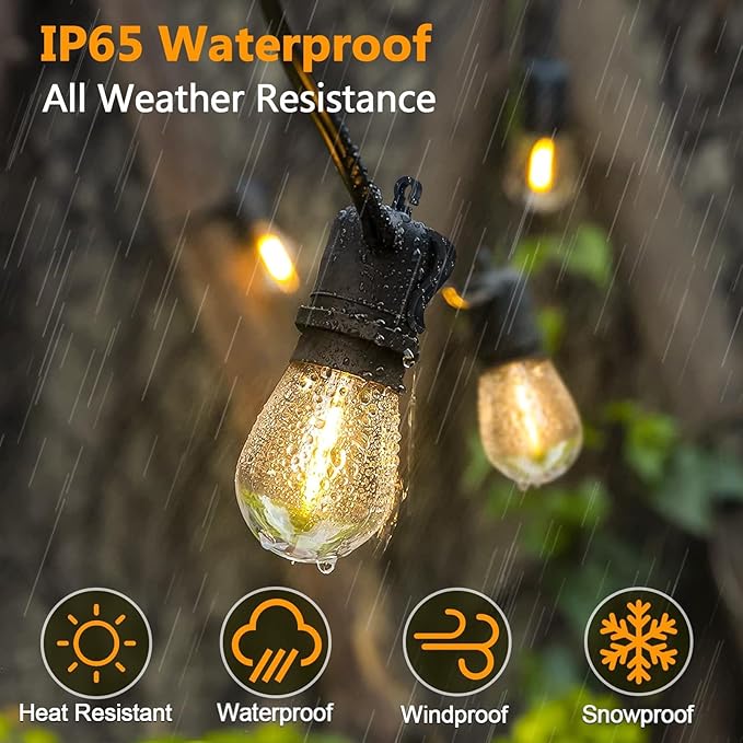 Outdoor String Lights Waterproof, 200FT LED Patio Light With Remote & 64 Shatterproof Dimmable S14 Edison Bulbs(4 Spare), Connectable Outside Hanging String Light for Bistro, Garden, Halloween, Xmas