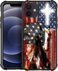for iPhone 11 Case, Red American Flag Horse Cross Pattern Graphic Design Girl Boy Soft Silicone Hard Acrylic Shock Protection for iPhone 11