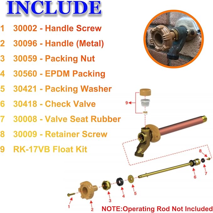 RK-17MH Repair Kit, Metal Handle, for Woodford Model 17 Outdoor Faucet, Wall Faucet Repair Kit, Anti-Freeze Design (12Pcs)