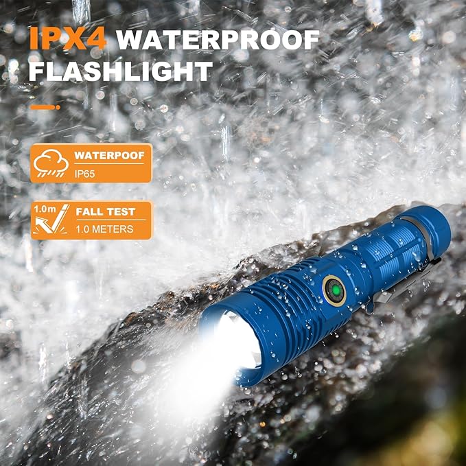 Hoxida Small Tactical Flashlights High Lumens - 1500 Meters Long Beam Super Bright LED Magnetic Flashlight USB Rechargeable Zoomable 5Modes Long Beam Spotlight Flashlight for Hiking, Camping-Blue