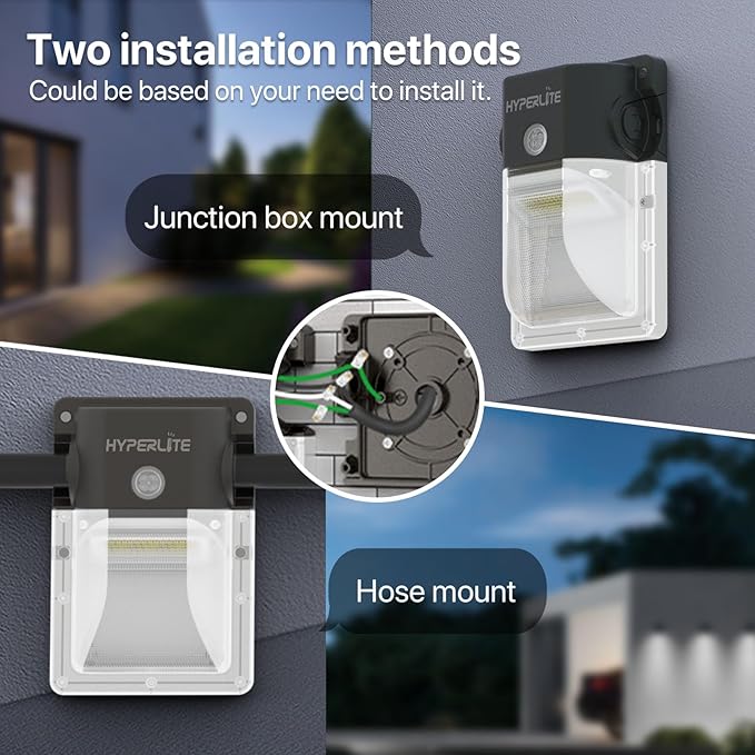 HYPERLITE LED Wall Pack Light: 30W 3600lm 5000K Daylight Outdoor Wall Lights with Dusk to Dawn Sensor - 120Vac IP65 Waterproof Outdoor Security Flood Lighting for Garage House Garden UL Listed 2 Pack