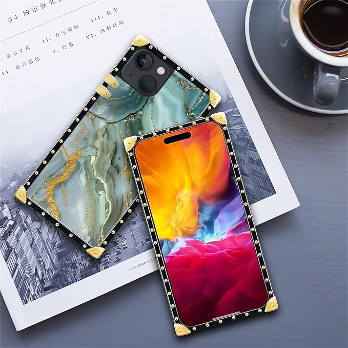 Compatible with iPhone 15 Case, Golden Texture Marble Veining Luxury Golden Decoration for Girl Women Soft TPU Shockproof Protective Hard PC Back for iPhone 15
