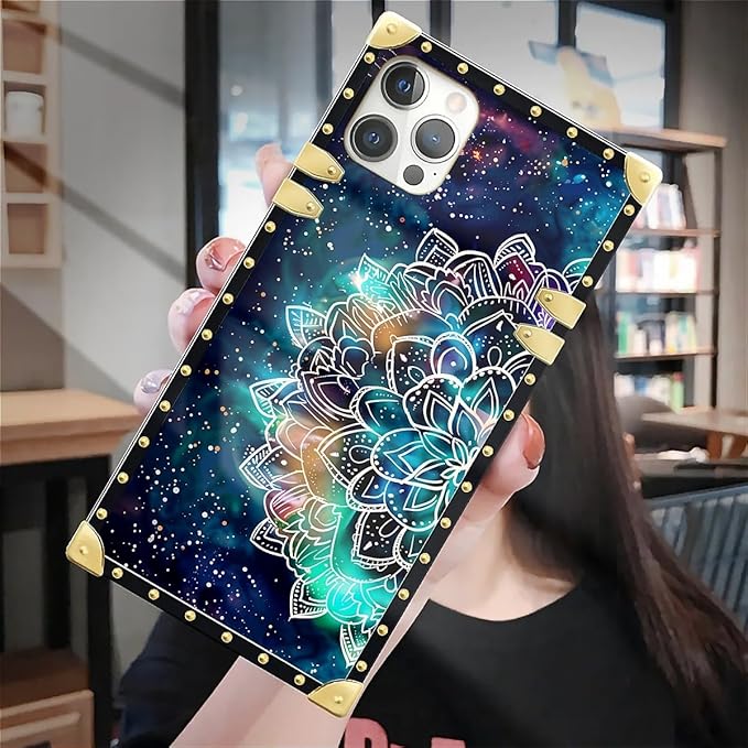 Compatible with iPhone 12 Pro Max Case, Starry Sky Colourful Mandala Luxury Golden Decoration for Girl Women Soft TPU Shockproof Protective Hard PC Back for iPhone 12 Pro Max