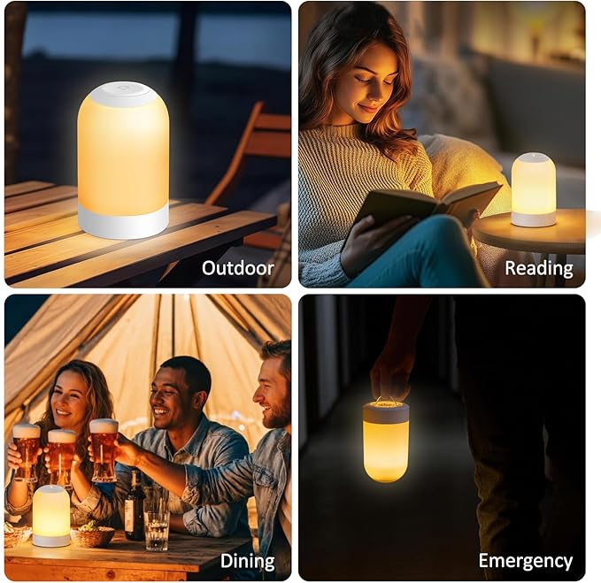 Rechargeable Night Light, LED Bedside Lamp with Brightness Memory, Portable Touch Table Lamp for Bedroom & Nightstand, Hanging Lantern for Camping, Emergency, Seniors