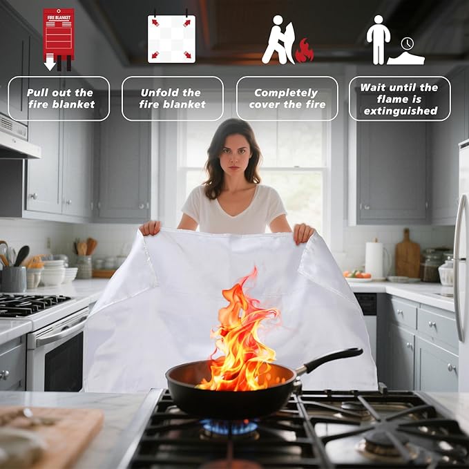 Ougist 4 Pack Emergency Fire Blanket for Home and Kitchen, 40"x40" Fire Blankets for Safety, Fiberglass Flame Suppression for Grill, RV & Camping, Peace of Mind for Your Family