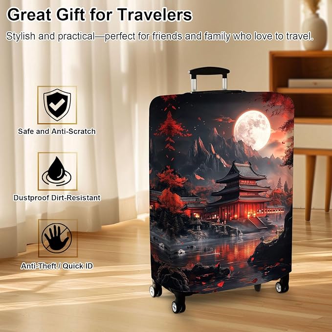 Luggage Cover Protector for 30-32 Inch Suitcases, TSA Approved Elastic Travel Suitcase Covers, Anti-Scratch Washable Luggage Sleeve for Carry On & Checked Bags, Ancient Buildings