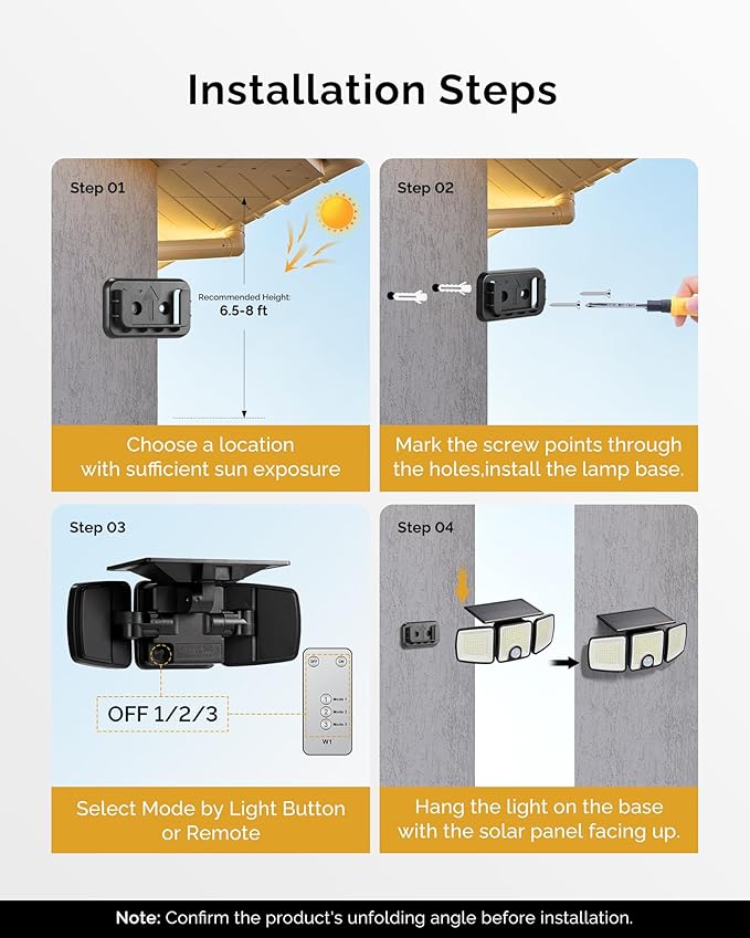 Brightown 3 Pack Solar Outdoor Lights with Motion Sensor, 223 LED 3 Head 270° Wide Angle Street Area Security Lights with Remote, IP65 Waterproof Flood Wall Lights with 3 Modes for Yard Outside