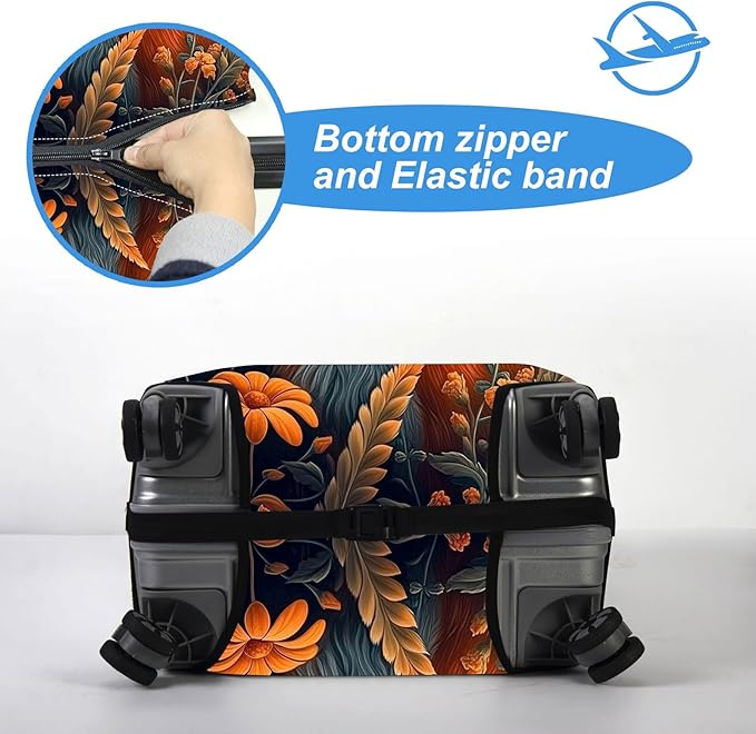 Luggage Cover Protector for 26-28 Inch Suitcases, TSA Approved Elastic Travel Suitcase Covers, Anti-Scratch Washable Luggage Sleeve for Carry On & Checked Bags, Fox Flowers
