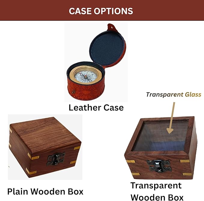 Vintage Brass Compass with Wooden Box – Antique Navigation Compass for Hiking, Camping, Gifts & Home Decor – Classic Map Reading Compass for Men