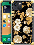Compatible with iPhone 14 Case, Blooming Rose Golden Flower Luxury Golden Decoration for Girl Women Soft TPU Shockproof Protective Hard PC Back for iPhone 14