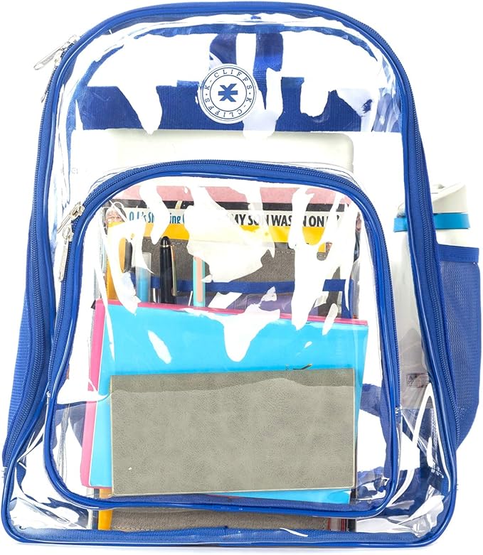 K-Cliffs Large Transparent Backpack Clear Heavy Duty School Bag Durable Student Bookbag See Through Vinyl Daypack Workbag