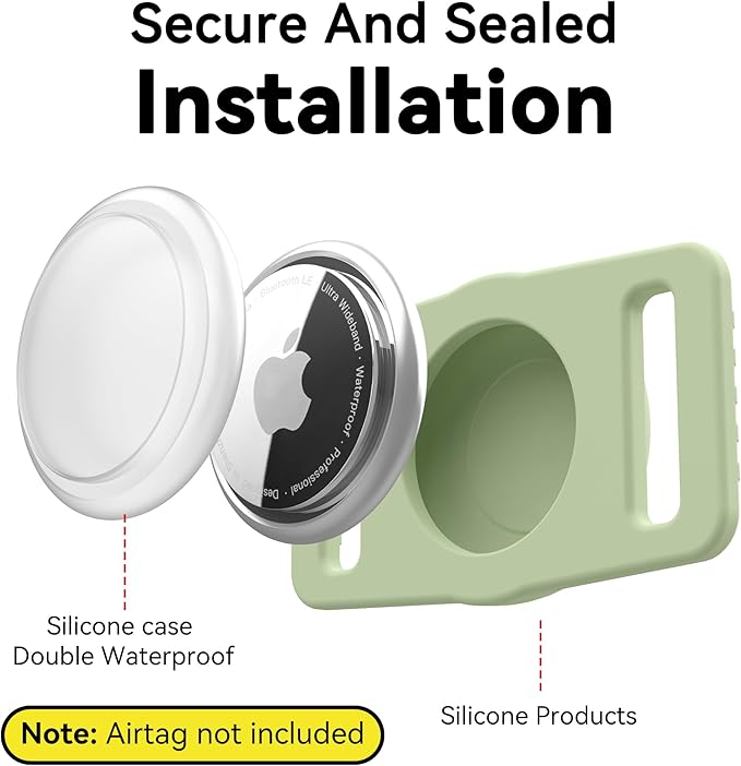 GOCII for Airtag Dog Collar Holder 2 Pack,Waterproof Dog Collar Holder for Apple AirTag(Gen 1 & 2),Silicone Air Tags Case for Dog Collars(Light Green)