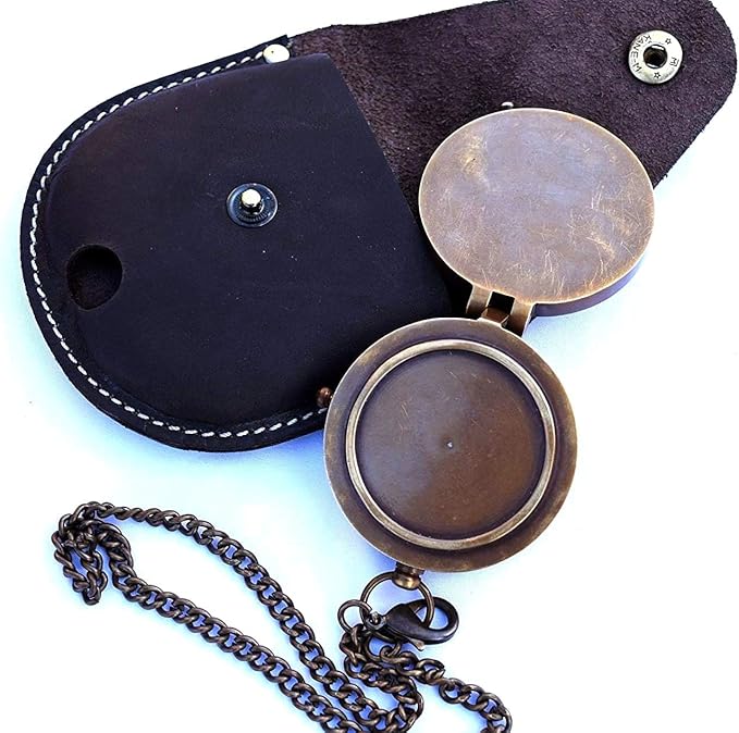 Engravable Compass Nautical Pocket Brass Compass with Leather Carry Case Pirates Camping Compasses Gift Compasses Rustic Vintage Home Decor Gifts