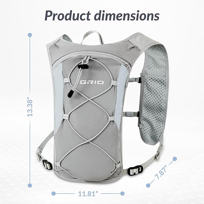 GRIO Hydration Running Vest for Women Men, Water Backpack for Hiking ,with 1.5L Water Bladder, Lightweight Breathable Reflective Hydration Pack for Marathon, Trail, Hiking, Cycling