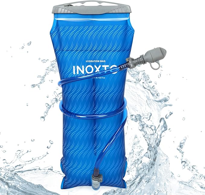 1.5L/2L/3L Hydration Bladder, INOXTO Water Bladder with Water Reservoir Hose Insulator & High Flow Bite Valve for Hiking Backpack, Leak Proof 1.5/2L/3L Water Reservoir for Camping Cycling Running