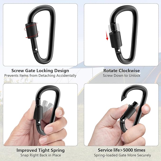 sprookber 3" Locking Carabiners | Keychain Carbineers D Ring Key Clip Spring Snap Hook for Multi-Usage | Set of 8