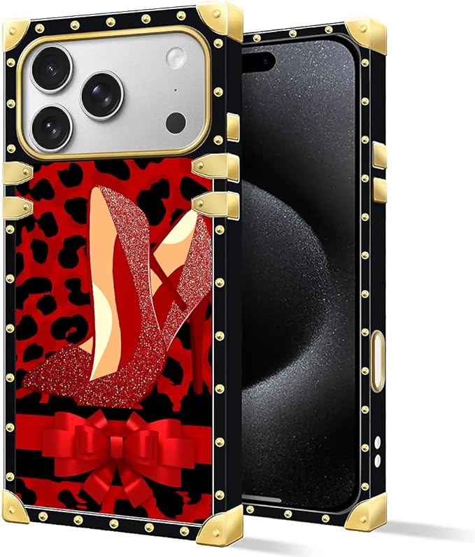for iPhone 17 Pro Max Case Luxury Golden Decoration for Girl Women Soft TPU Shockproof Protective Hard PC Back for iPhone 17 Pro Max Crazy Pattern Elegant High Heels