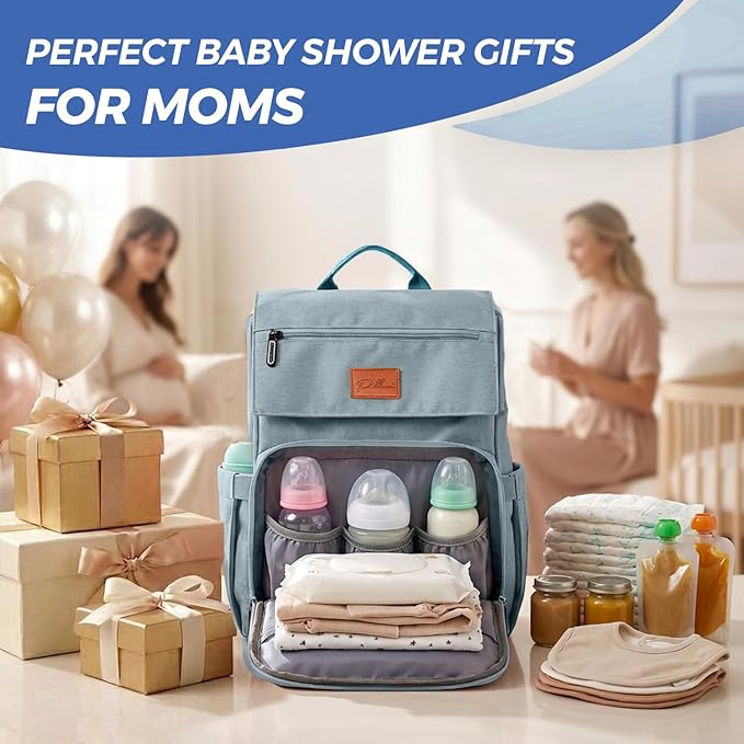 Baby Shower Gifts Diaper Bag Backpack - Large Capacity Baby Bag Backpack, Wide Opening & Easy Access Stylish Baby Diaper Bag - Waterproof, Durable, Travel-Friendly Organizer w/ Foldable Changing Pad