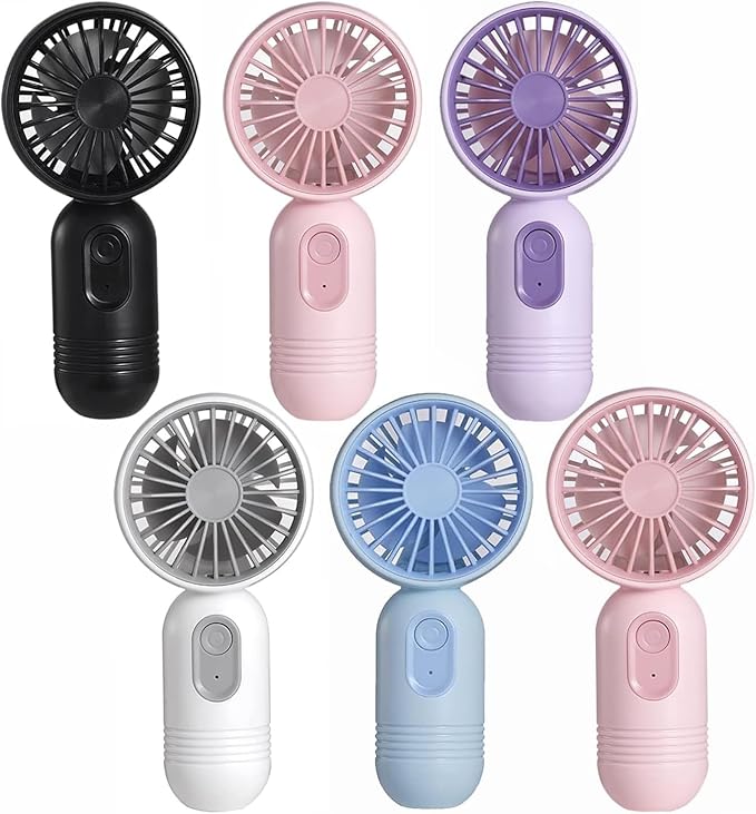 VanSmaGo 6 Pack Mini Handheld Fans, USB Rechargeable Personal Fan Set with 3 Speeds, Small Portable Fans for Group Travel, Classroom, Event Bags, Office Sharing, Team Gifts