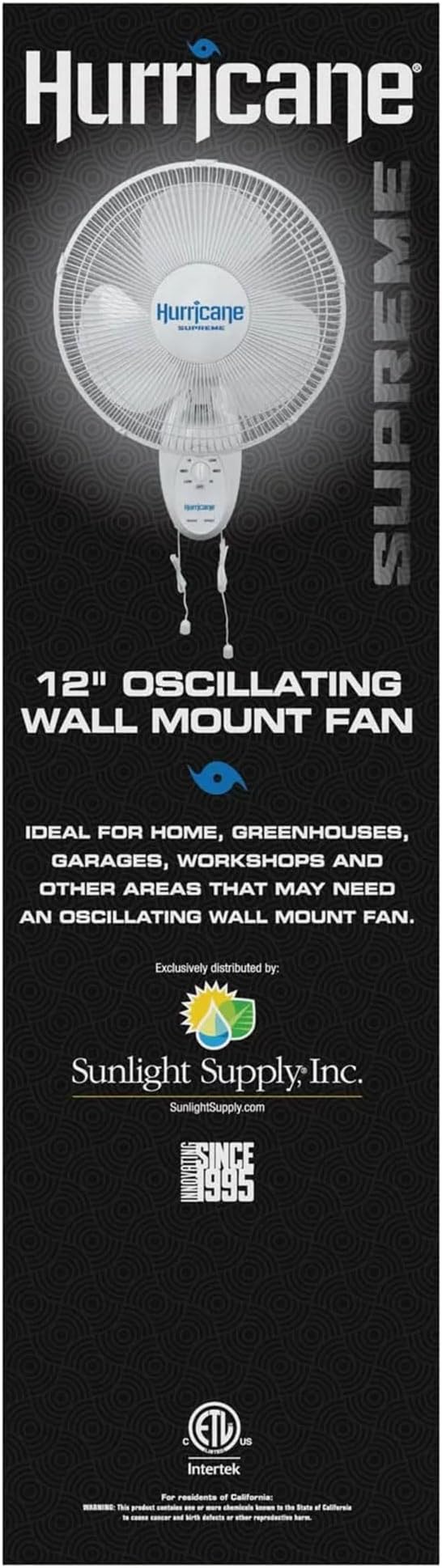 Hurricane Supreme 12” Portable Oscillating Wall Mount Fan, Space Saving, Powerful, and Quiet 3 Speed Airflow, Adjustable Tilt for Home and Workshop