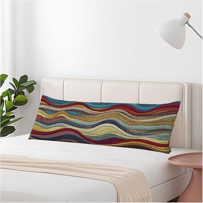 Couch Body Pillow Cover Tribal Wave Bedding Body Pillow Case for Men Women, Retro Ocean Waves Boho Oblong Pillow Covers Throw Cushion Cases for Home Sofa Livingroom 20"X 54"