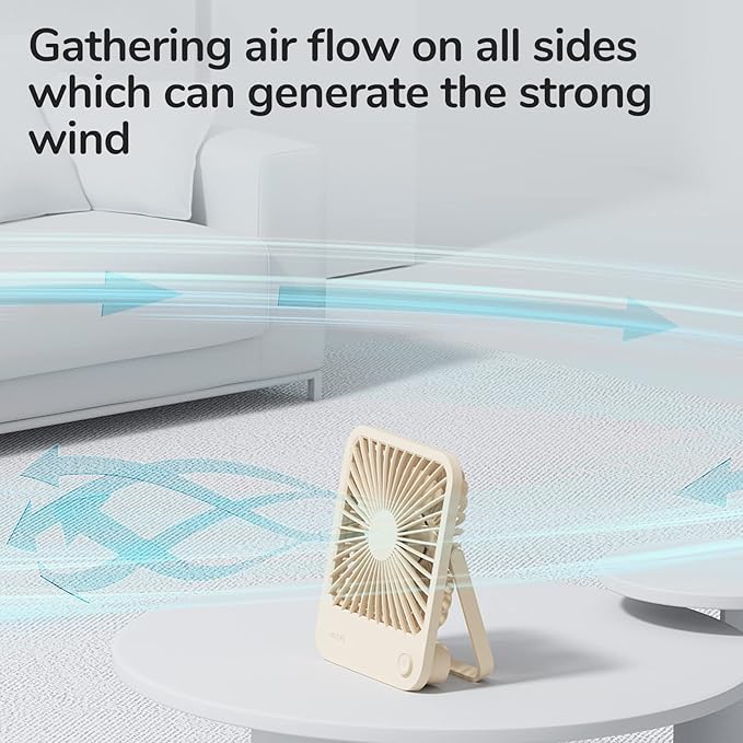 JISULIFE Desk Fan Battery Rechargeable, 4500mAh 180°Foldable Portable Personal Fan, 4 Speeds Adjustable Long Battery-life for Home Office Travel Outdoor Gifts for Women Men-Brown