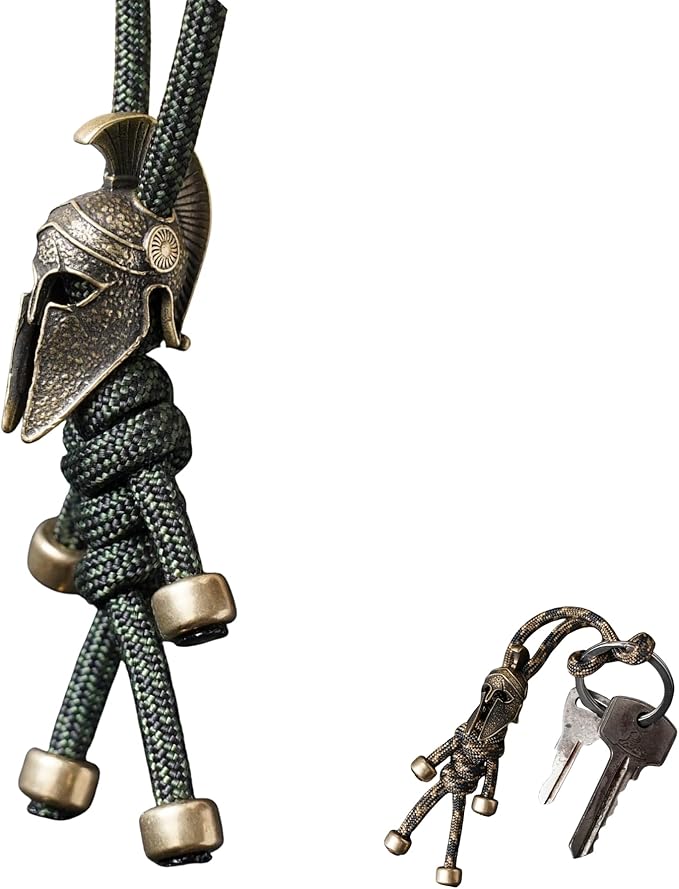 Paracord Keychain with Retro Brass Helmet Bead - Tactical EDC Accessory for Men