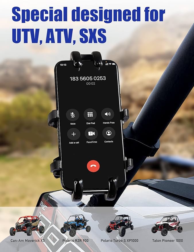 ZIDIYORUO UTV Phone Holder, Aluminum Alloy Heavy Duty Cell Phone Mount for UTV/SXS,360° Adjustable Mounting Bracket Fits 1.75”-2” Roll Cage, 8 Claws Tightly Hold iPhones or 4.7”-7.1" Devices