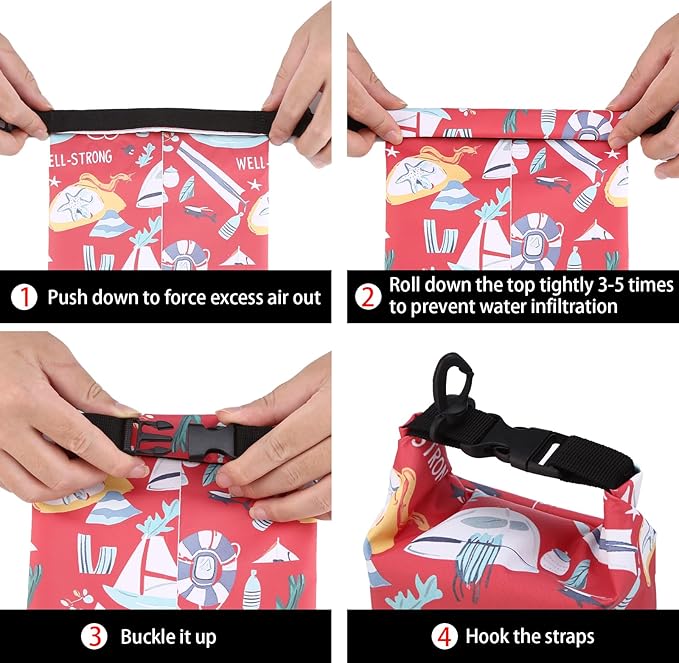 Boat First Aid Kit Waterproof, WELL-STRONG Marine Emergency Kit with Roll Top Dry Bag for Boating Fishing Kayaking – Water-Resistant Contents for Camping & Beach（Red Sea）
