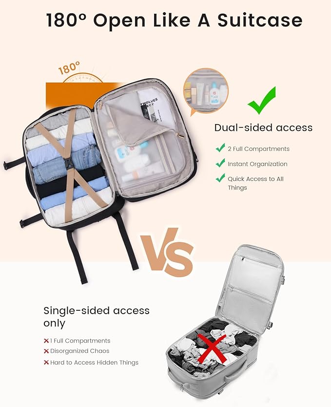 LOVEVOOK Travel Backpack for Women & Men, Carry On Backpack with Cup Holder, Personal Item Travel Bag Flight Approved with Padded Laptop Compartment, Weekender Daypack With 2 Cubes, 18 Inch Black